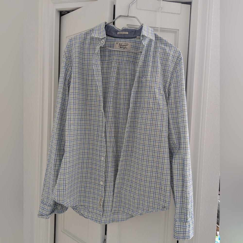 Men's Blue and Green Checkered Shirt - Picture 2 of 5